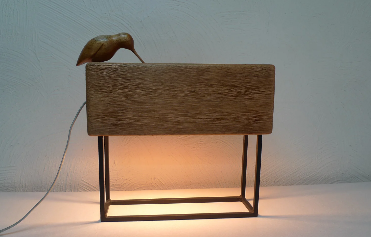 Custom corridor luminaire with a cast bronze hummingbird